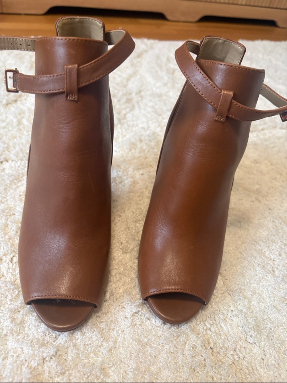 Michael Kors Tan Brown Peep-Toe Ankle Booties with Buckle - Picture 6 of 6